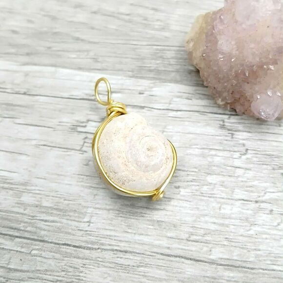 Fossil Wire Wrapped Pendant Charm, Jewelry Making Craft Supplies, 1.25" - Picture 3 of 3